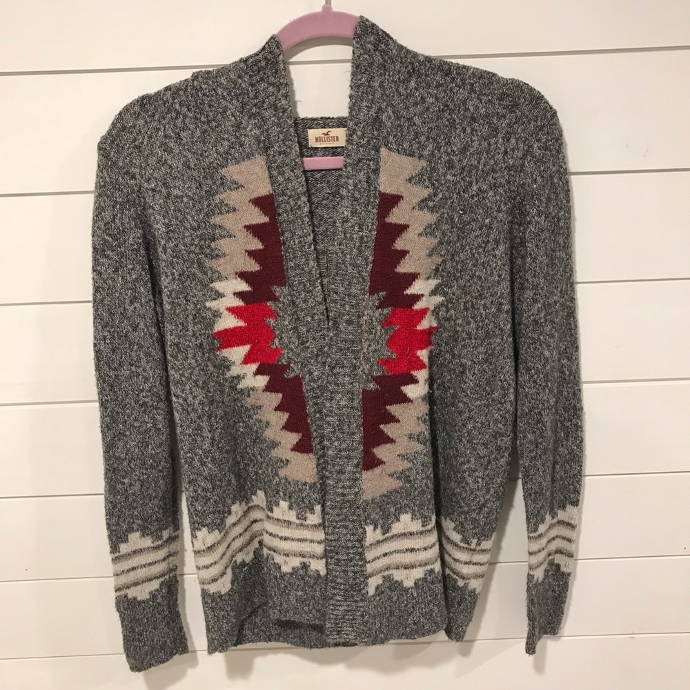 HOLLISTER | Grey Hooded Tribal Print Cardigan